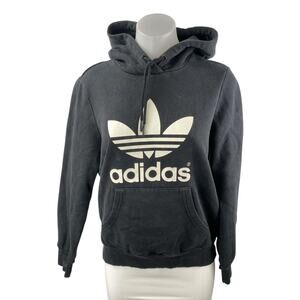 Adidas Women's Black Trefoil Long Sleeve Hoodie Hooded Sweatshirt Top Size S